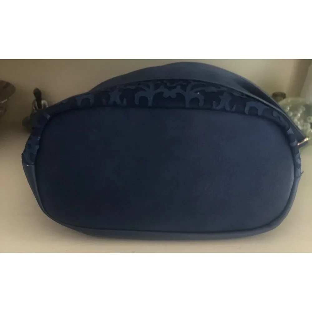 Blue Vachetta Scroll Leather & Lace Satchel Tote Bag - Picture 9 of 14